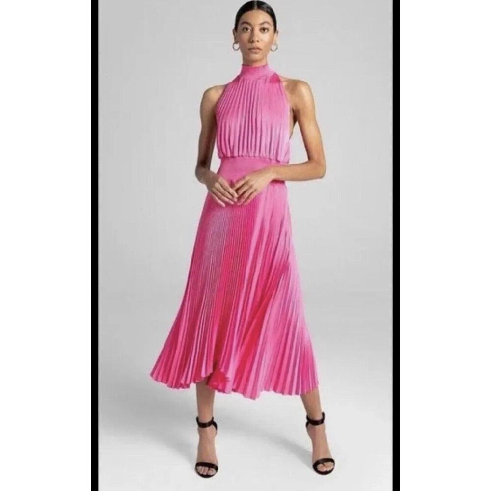 ALC Renzo Barbie Pink Sleeveless Mockneck Pleated Dress 10